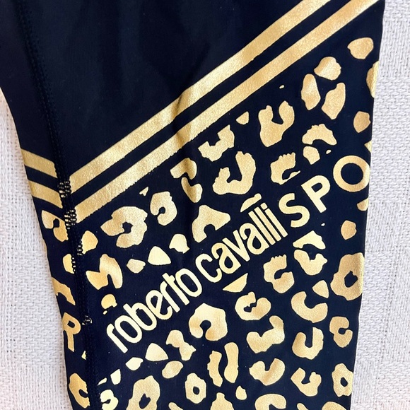 NWT Roberto Cavalli Sport Black and Gold Animal Print Leggings Size Large New - Picture 8 of 9